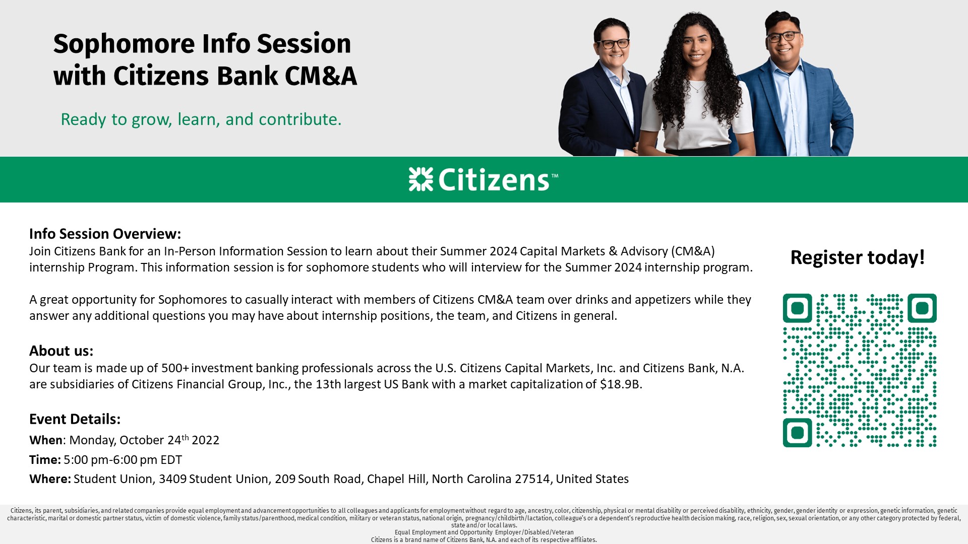 Information session flyer for Citizens Bank