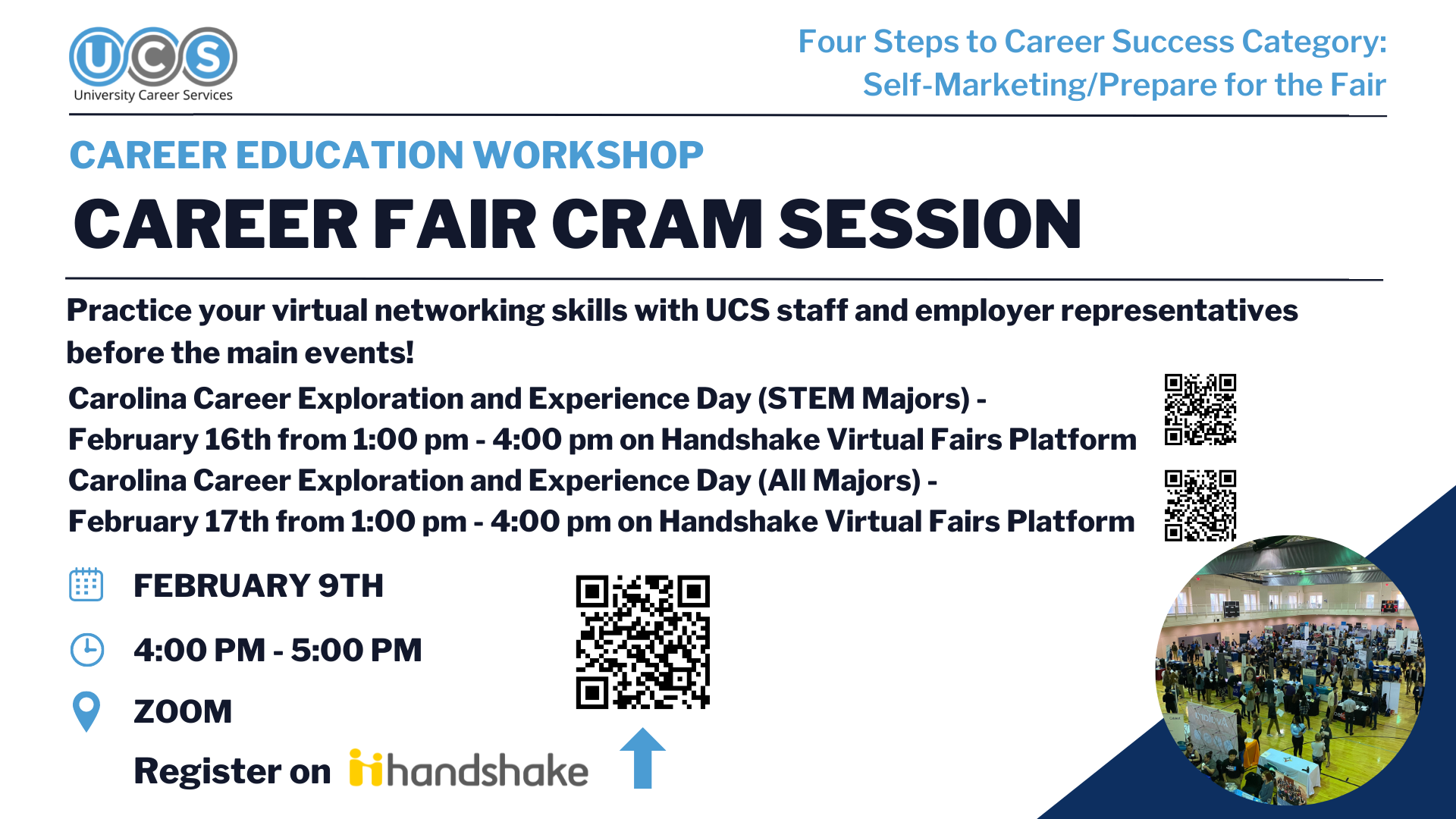 Practice your virtual networking skills with UCS staff and employer representatives before the main events!