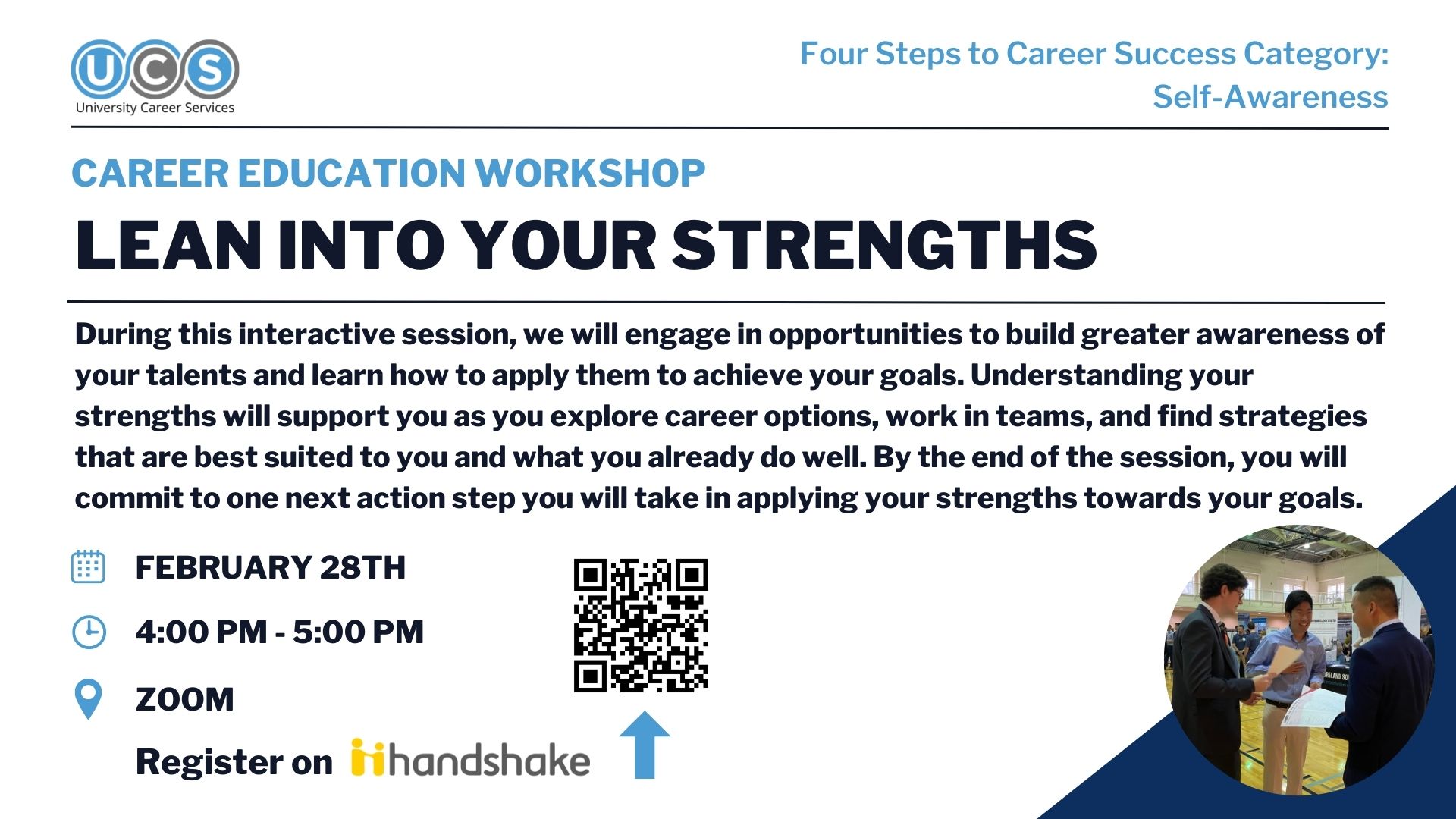 During this interactive session, we will engage in opportunities to build greater awareness of your talents and learn how to apply them to achieve your goals. Understanding your strengths will support you as you explore career options, work in teams, and 