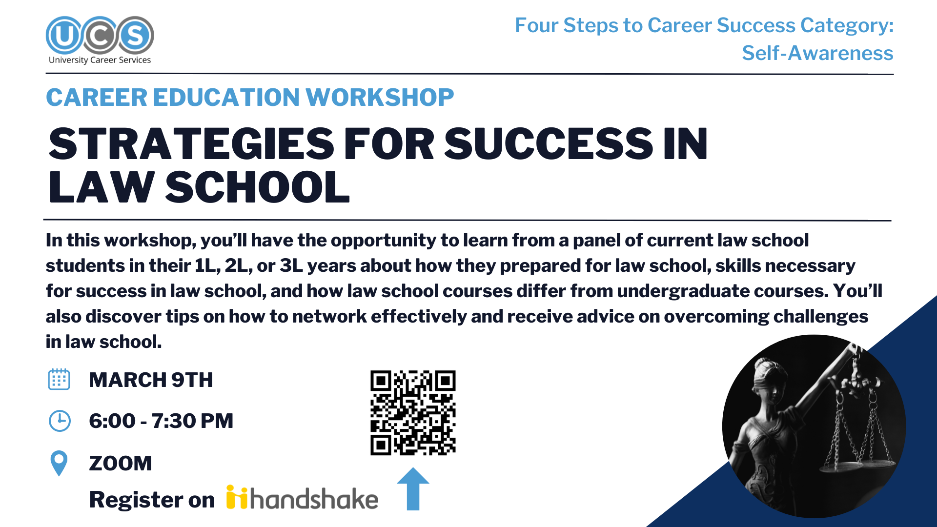In this workshop, you’ll have the opportunity to learn from a panel of current law school students in their 1L, 2L, or 3L years about how they prepared for law school, skills necessary for success in law school, and how law school courses differ from unde